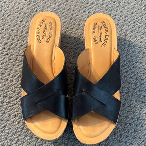 Kork-Ease Black Sandals Criss-Cross Slide